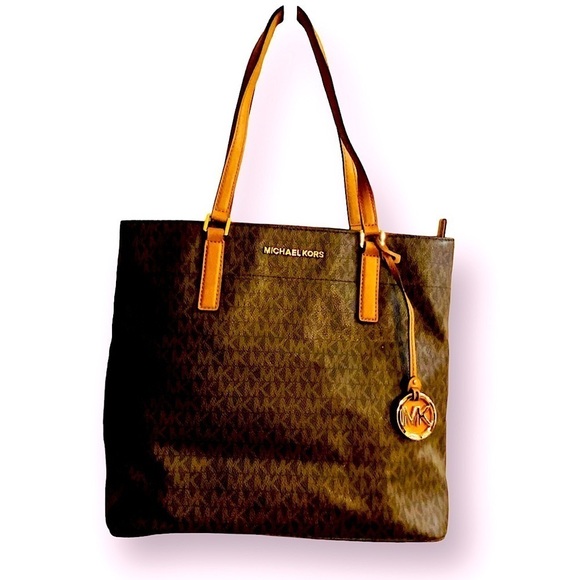 Michael Kors Handbags - MICHAEL KORS Logo Top-Zip Tote Bag Brown sign…